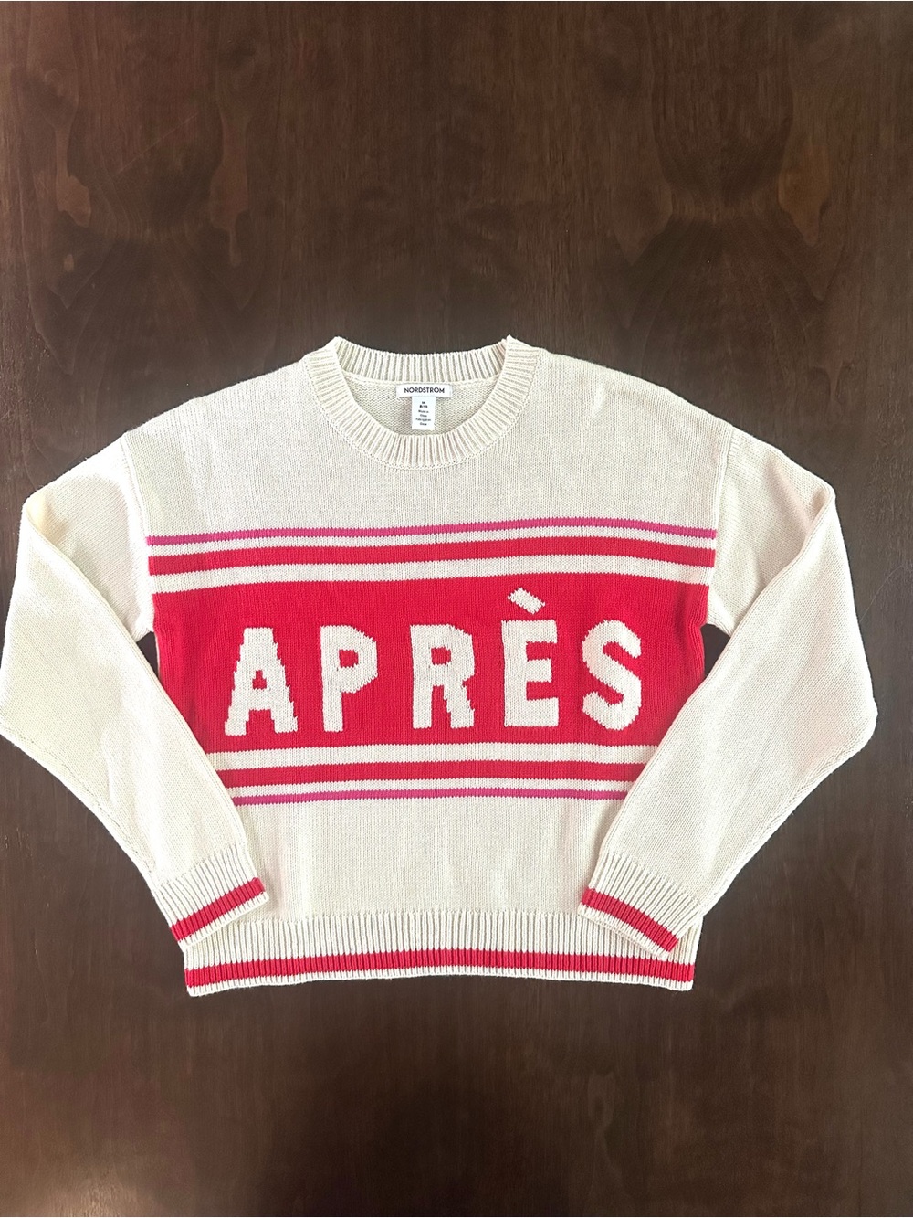 Nordstrom Après Cream, Red, Pink Striped Knit Cotton Blend Sweater M